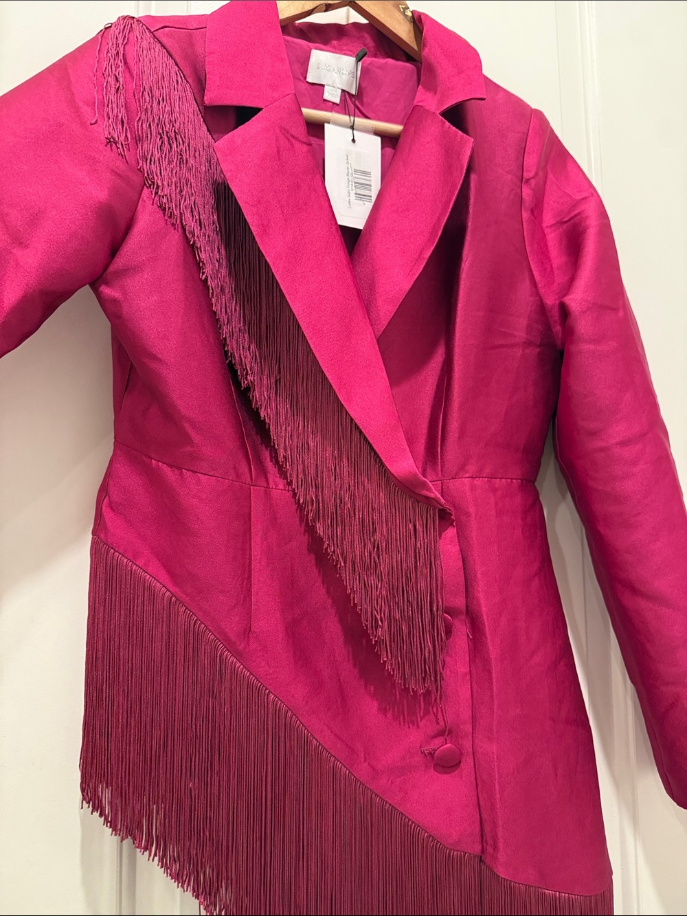 Sugarlips Fuchsia Fringe Satin Blazer - Picture 5 of 14